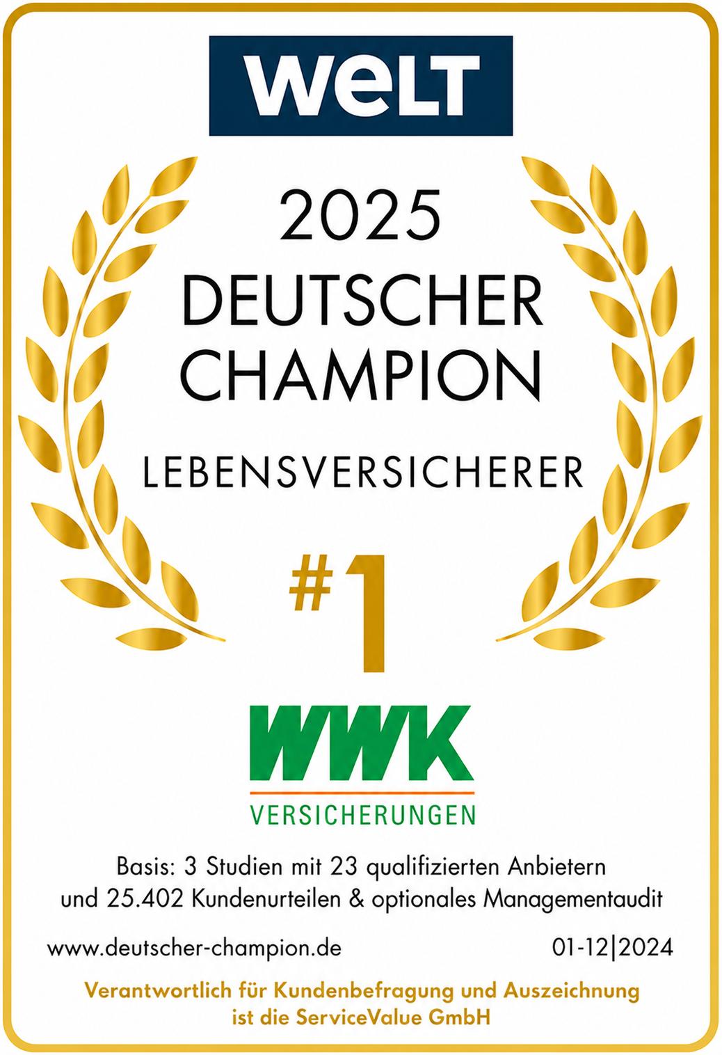 WELT Deutscher Champion Lebensversicherer 2025